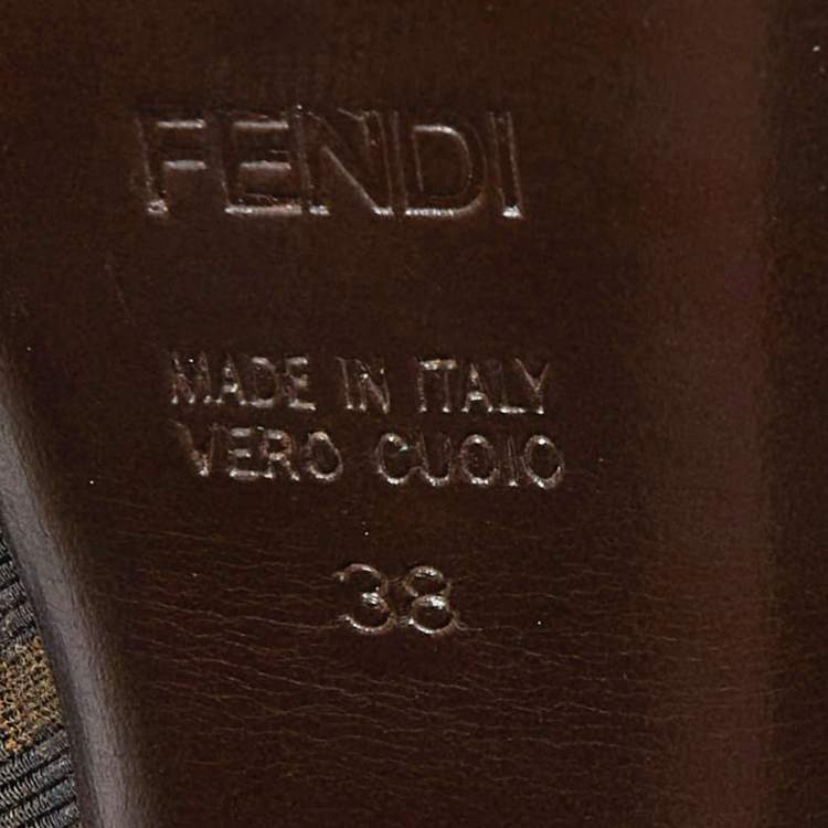 مملوكة مسبقًا Fendi Brown Zucca Canvas Fendista Peep Toe Slingback Pumps Size 38