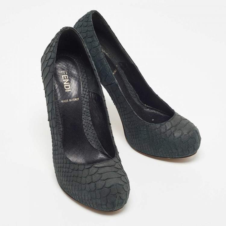 Pre Owned Fendi Dark Green Python Embossed Leather Superstar Pumps Size 36