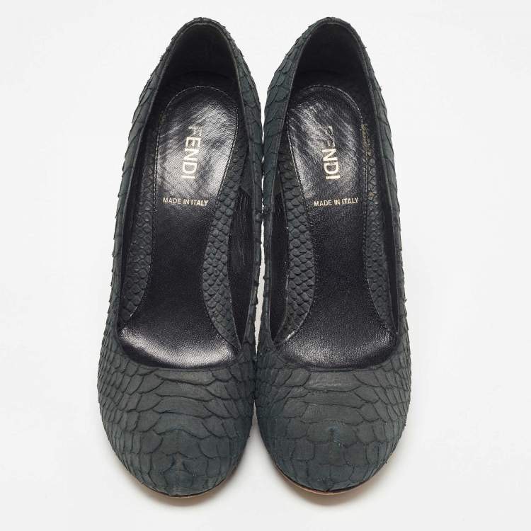 Pre Owned Fendi Dark Green Python Embossed Leather Superstar Pumps Size 36