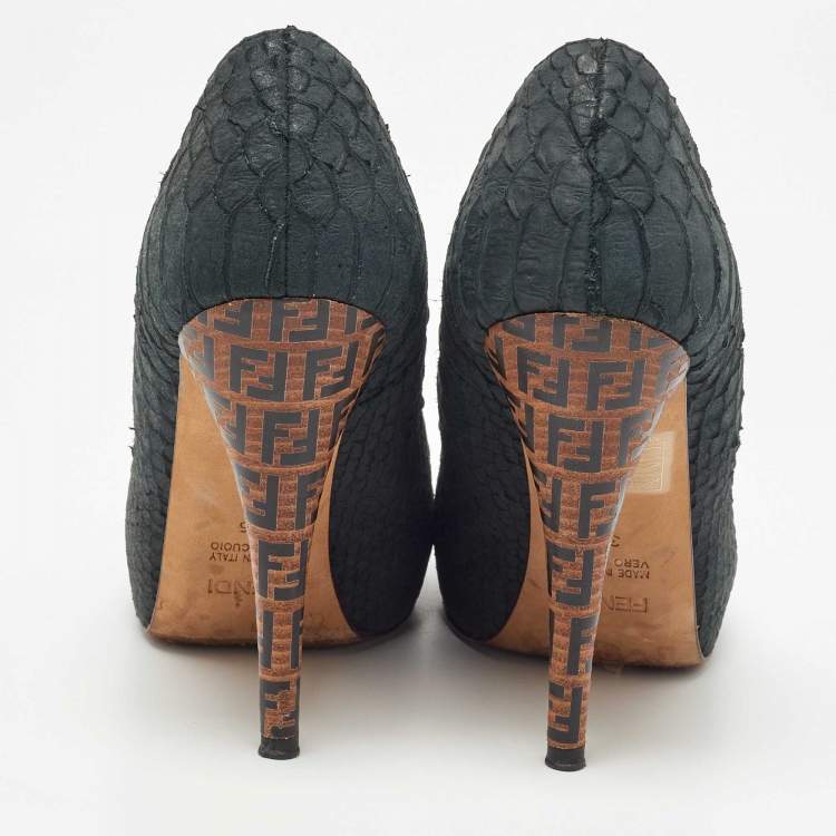 Pre Owned Fendi Dark Green Python Embossed Leather Superstar Pumps Size 36