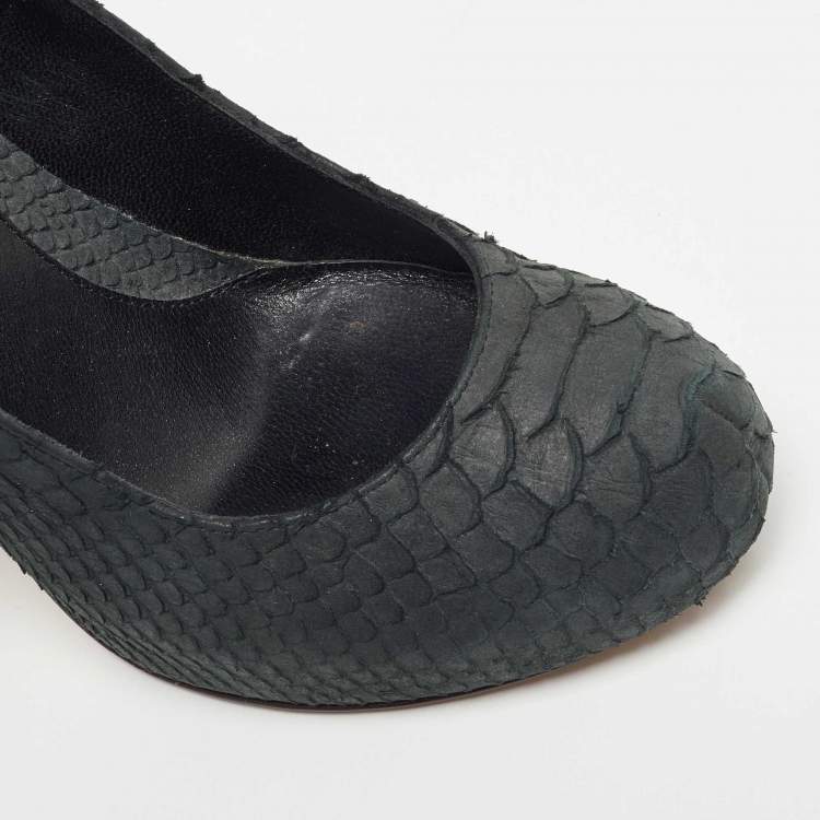 Pre Owned Fendi Dark Green Python Embossed Leather Superstar Pumps Size 36