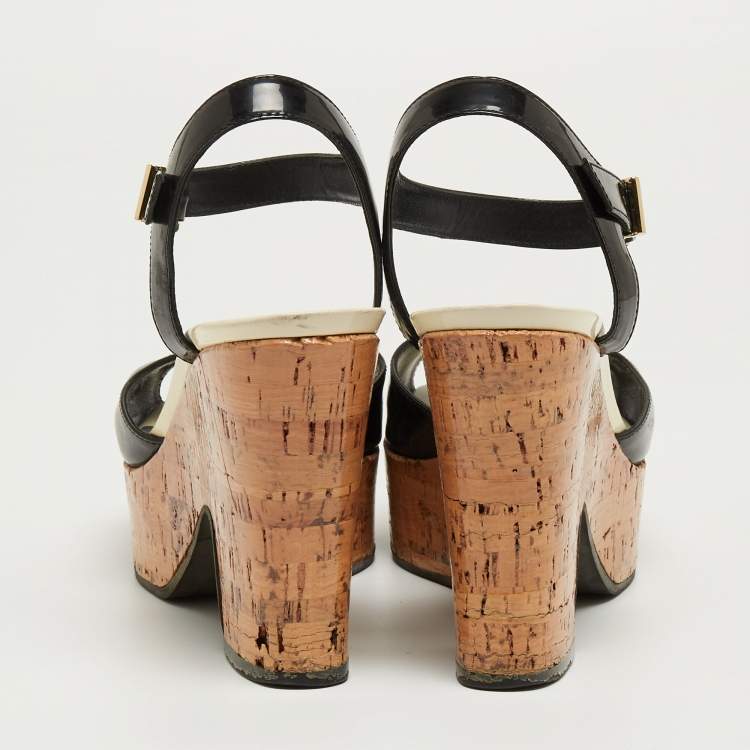Pre Owned Fendi Black Patent Wedge Platform Sandals Size 37.5