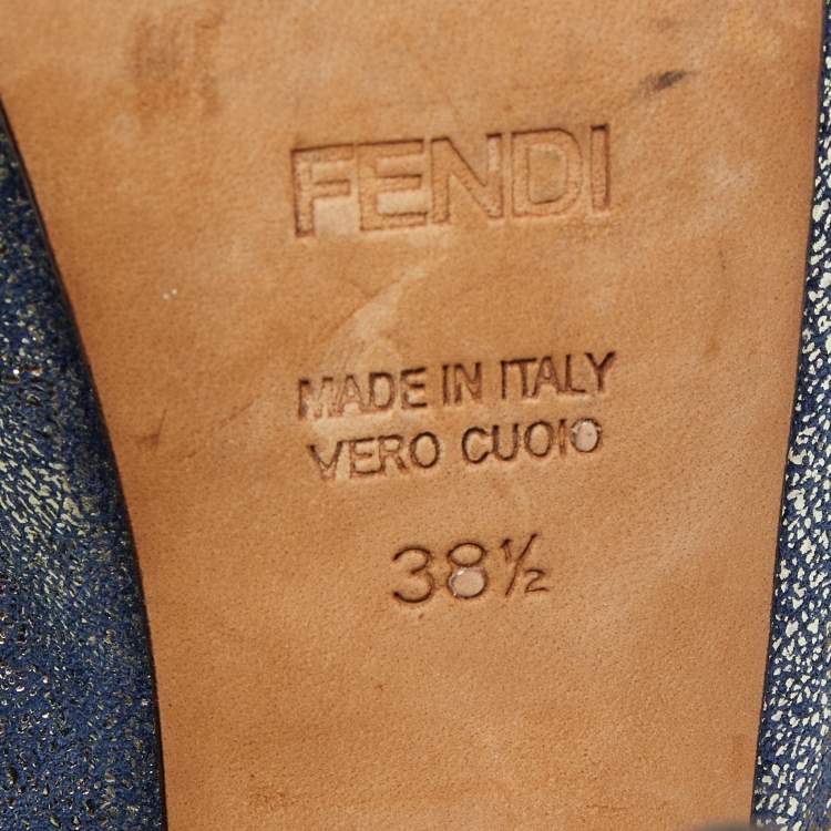 Pre Owned Fendi Blue/Silver Texture Suede Slingback Pumps Size 38.5