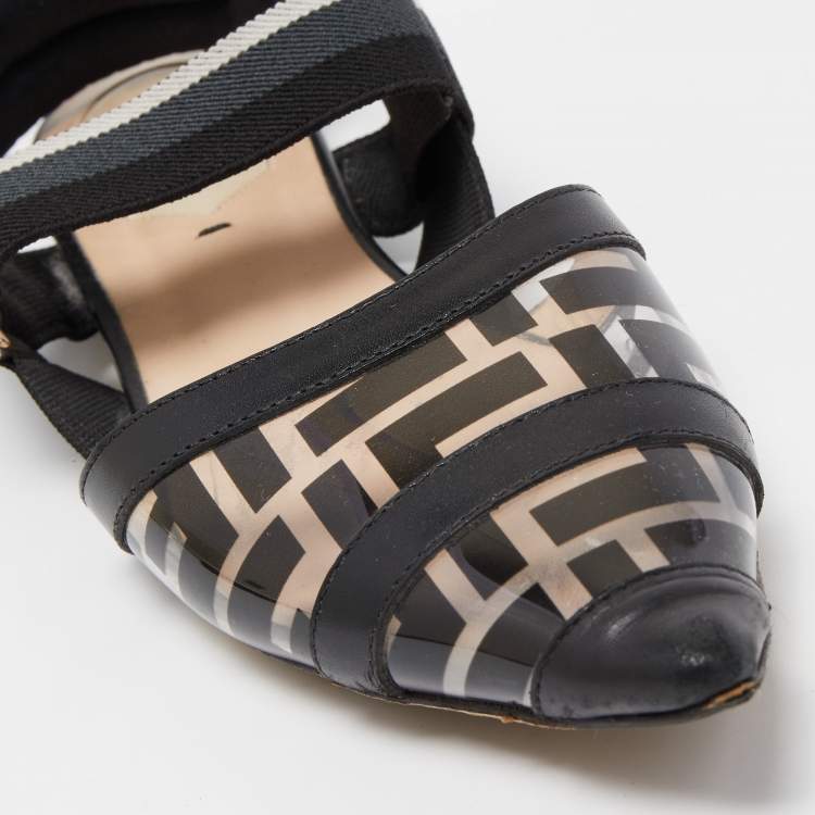 مملوكة مسبقًا Fendi Black Zucca PVC and Leather Colibri Slingback Flats Size 36