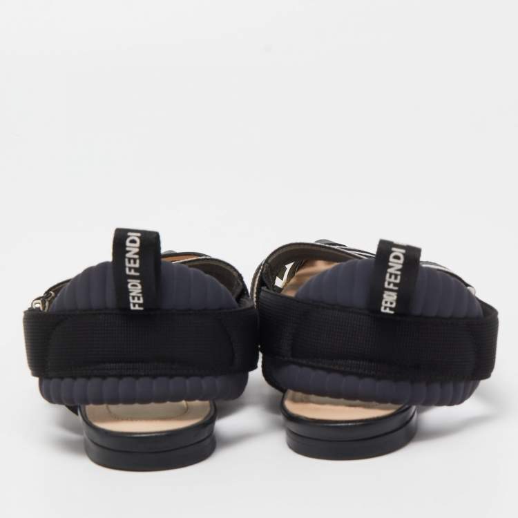 مملوكة مسبقًا Fendi Black Zucca PVC and Leather Colibri Slingback Flats Size 36
