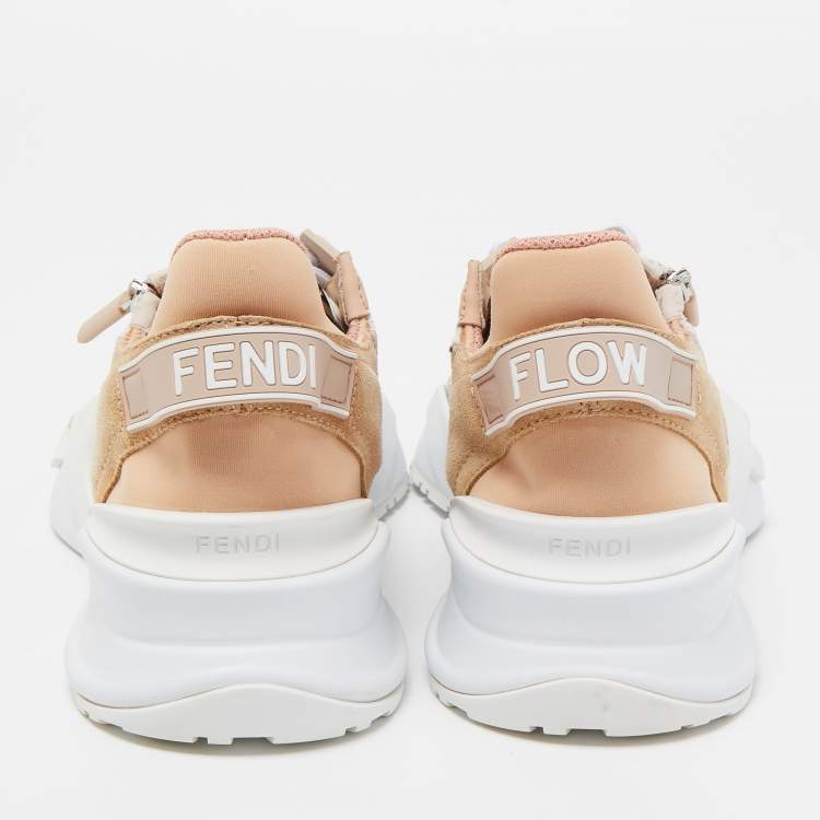 Pre Owned Fendi Tricolor Suede and Mesh Flow Low Top Sneakers Size 38