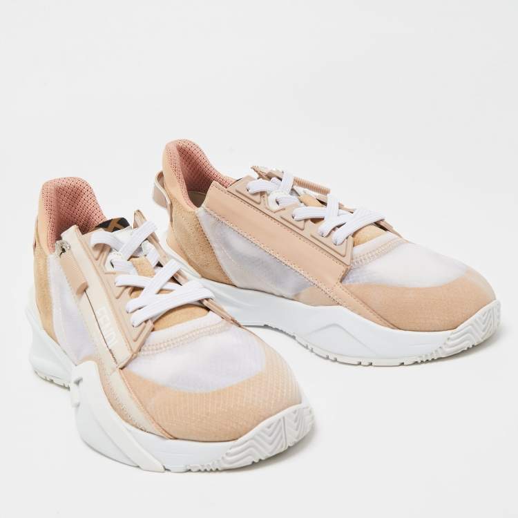 Pre Owned Fendi Tricolor Suede and Mesh Flow Low Top Sneakers Size 38