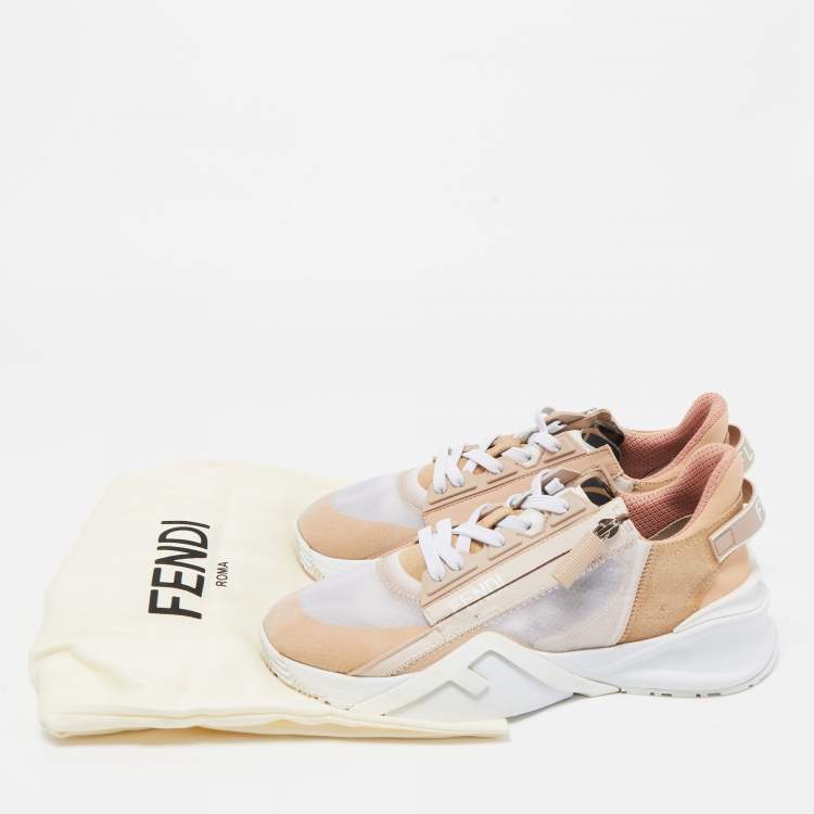 Pre Owned Fendi Tricolor Suede and Mesh Flow Low Top Sneakers Size 38