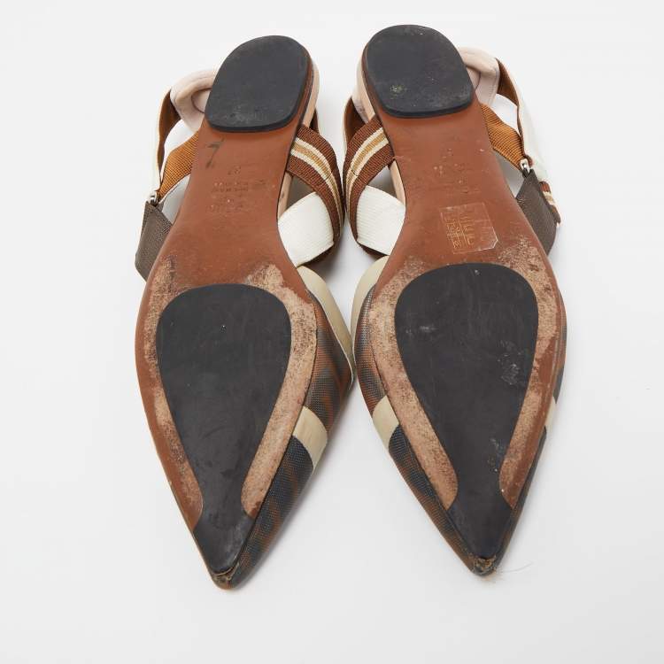 Pre Owned Fendi Brown Zucca Mesh and Leather Colibri Slingback Flats Size 37