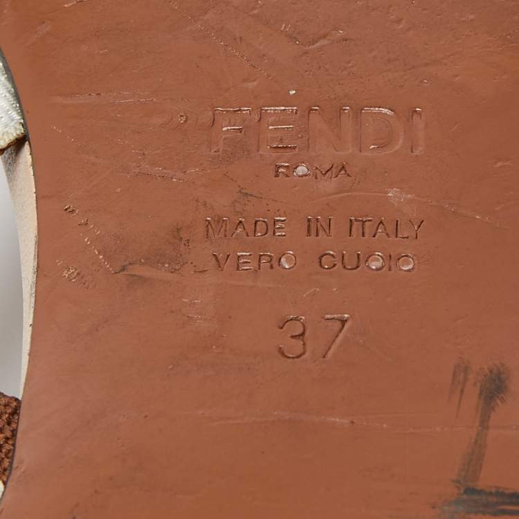 Pre Owned Fendi Brown Zucca Mesh and Leather Colibri Slingback Flats Size 37