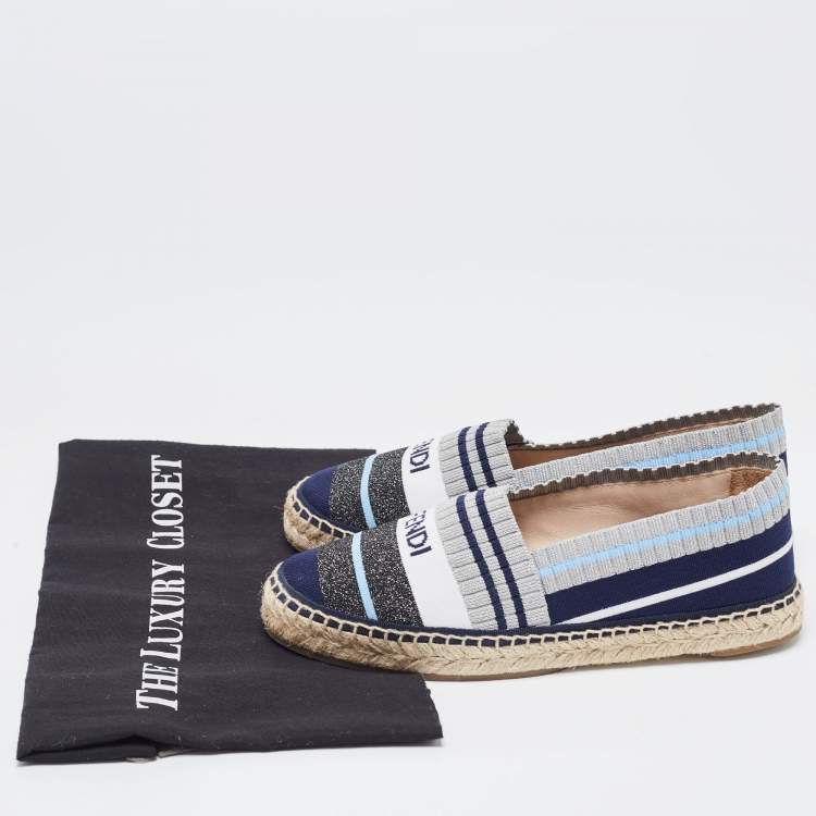 Pre Owned Fendi Tricolor Striped Fabric Espadrille Flats Size 37
