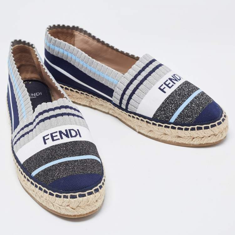 Pre Owned Fendi Tricolor Striped Fabric Espadrille Flats Size 37