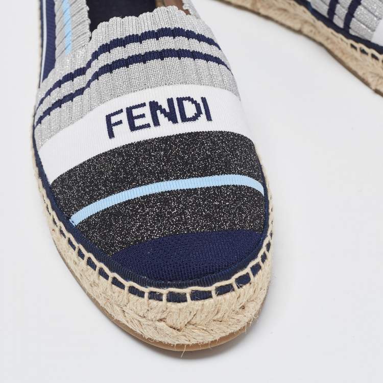 Pre Owned Fendi Tricolor Striped Fabric Espadrille Flats Size 37