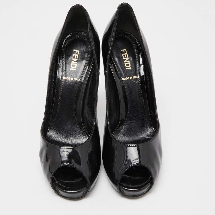 Pre Owned Fendi Black Patent Leather Peep Toe Platform Pumps Size 36