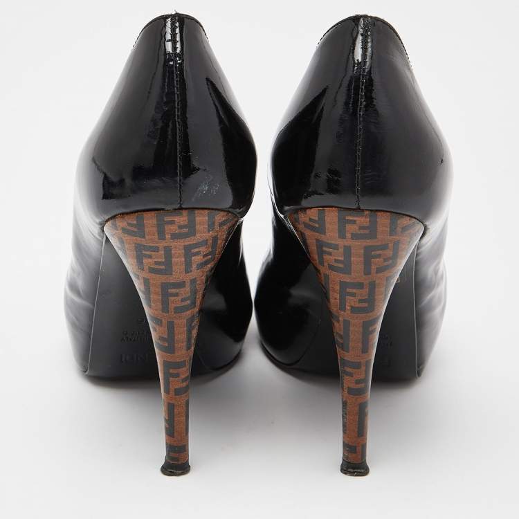 Pre Owned Fendi Black Patent Leather Peep Toe Platform Pumps Size 36