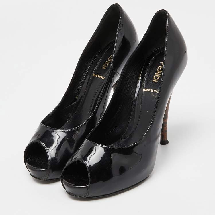 Pre Owned Fendi Black Patent Leather Peep Toe Platform Pumps Size 36