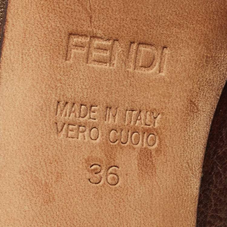 Pre Owned Fendi Metallic Brown Leather Zucca Heel Peep Toe Pumps Size 36