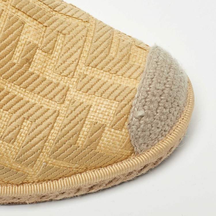 Pre Owned Fendi Beige Zucca Canvas Espadrille Ankle Wrap Wedge Sandals Size 38