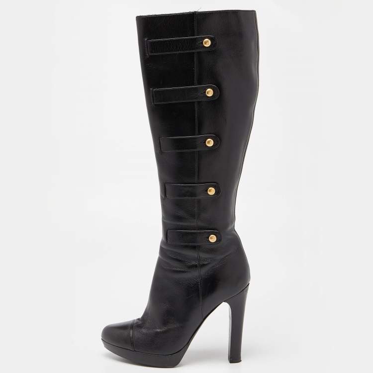 Pre Owned Fendi Black Leather Knee Length Boots Size 37