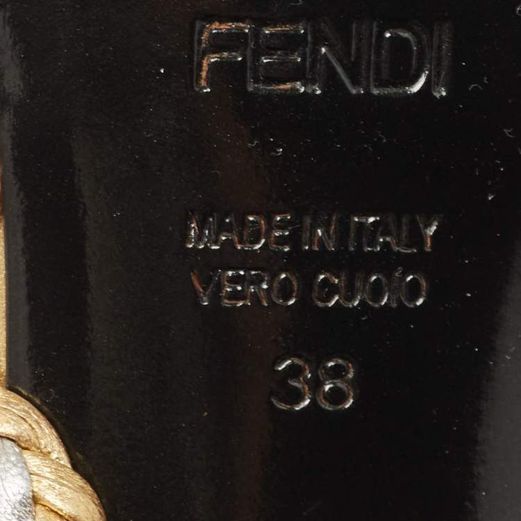 Pre Owned Fendi Gold/Silver Braided Leather Ankle Strap Sandals Size 38