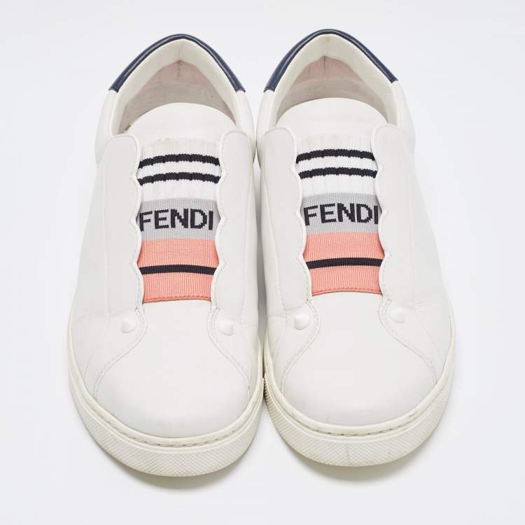 Pre Owned Fendi White Leather Rockoclick Sneakers Size 40