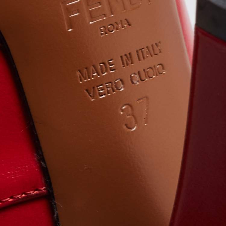 Pre Owned Fendi Red Leather and Knit Fabric Rockoko Boots Size 37