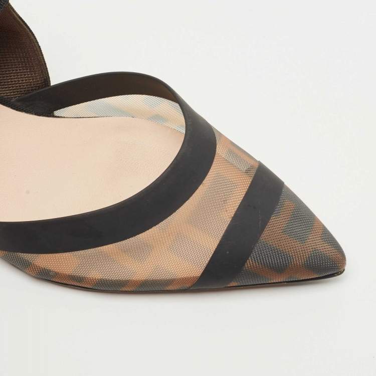 Pre Owned Fendi Brown/Black Zucca Mesh and Leather Colibri Pumps Size 37