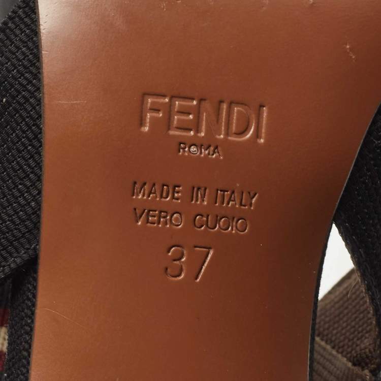 Pre Owned Fendi Brown/Black Zucca Mesh and Leather Colibri Pumps Size 37