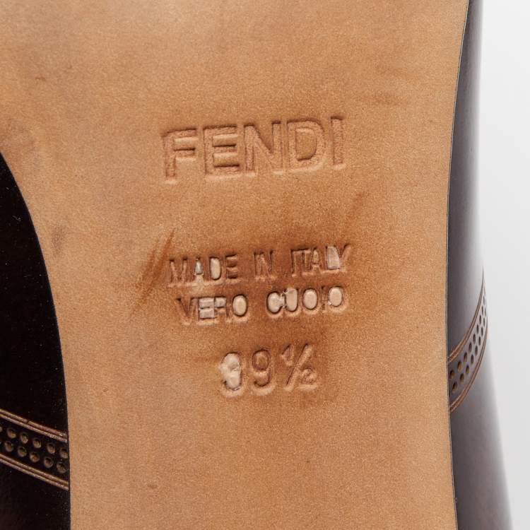 Pre Owned Fendi Brown Leather Perforated Brogue Detail Pumps Size 39.5