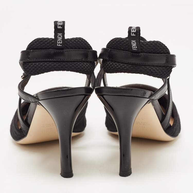 Pre Owned Fendi Black Lace and Leather Colibri Slingback Pumps Size 39.5