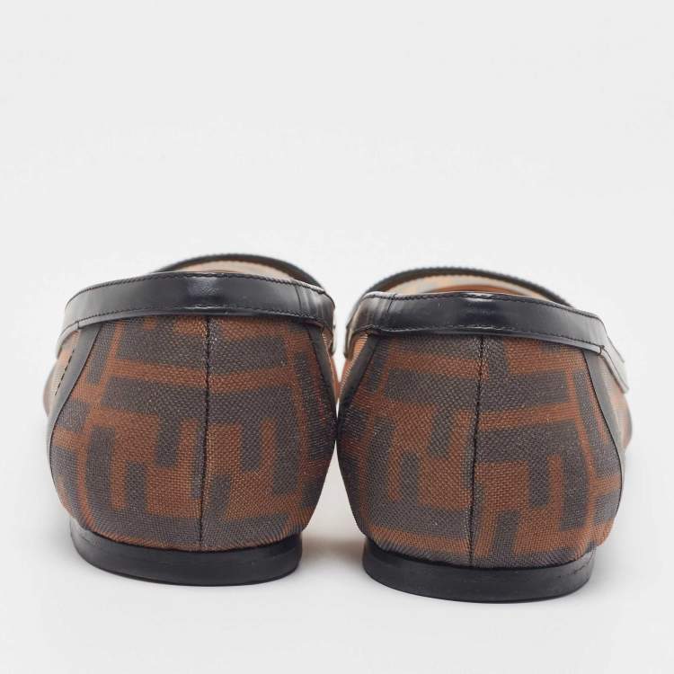 Pre Owned Fendi Brown/Black Leather and Mesh Colibri Ballet Flats Size 39