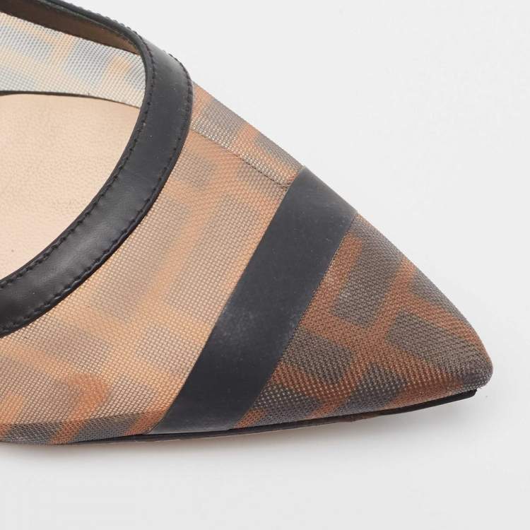 Pre Owned Fendi Brown/Black Leather and Mesh Colibri Ballet Flats Size 39