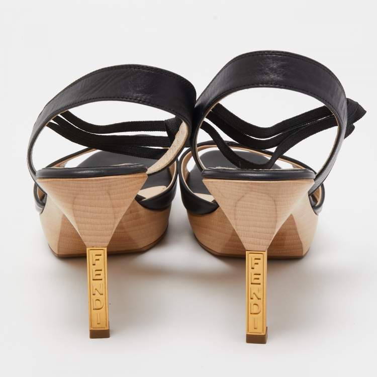 Pre Owned Fendi Black Leather Open Toe Platform Ankle Strap Sandals Size 40