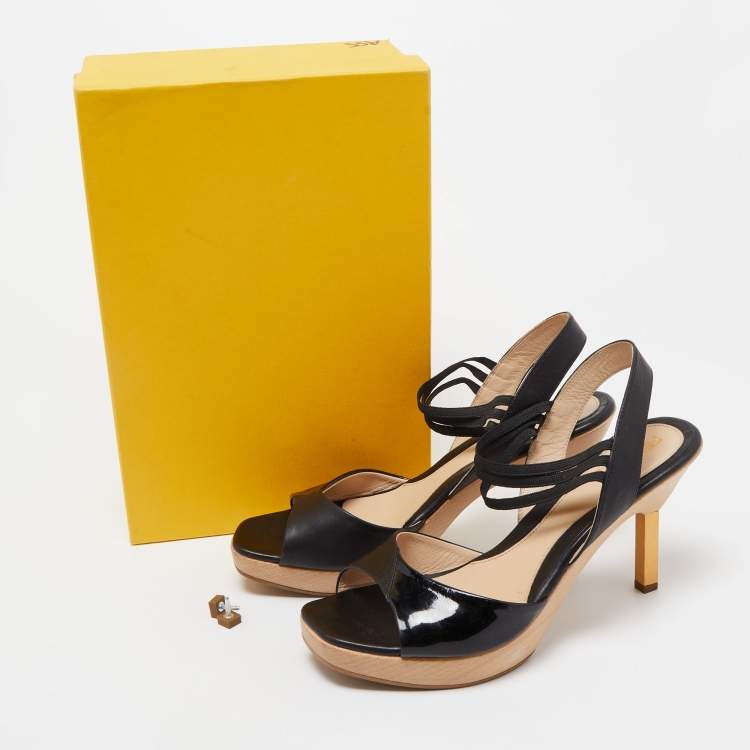 Pre Owned Fendi Black Leather Open Toe Platform Ankle Strap Sandals Size 40