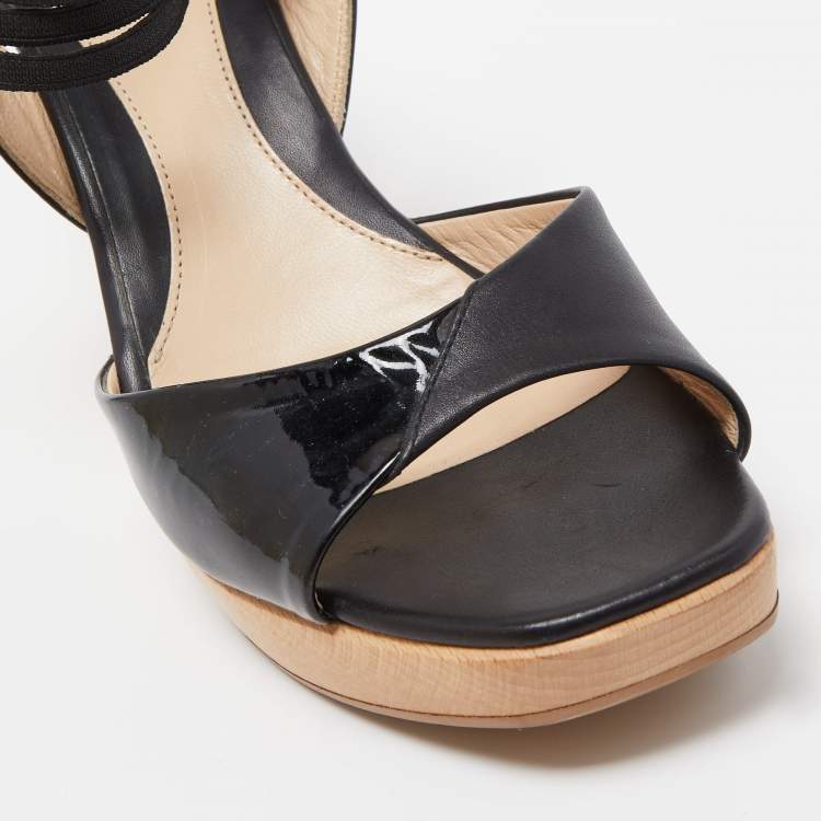 Pre Owned Fendi Black Leather Open Toe Platform Ankle Strap Sandals Size 40