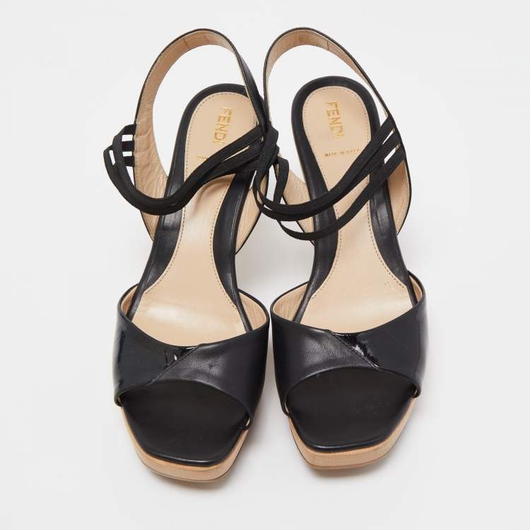 Pre Owned Fendi Black Leather Open Toe Platform Ankle Strap Sandals Size 40