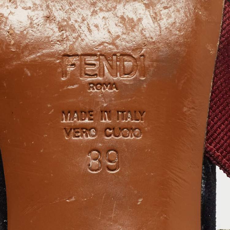 Pre Owned Fendi Brown/Black Zucca Velvet Colibri Slingback Pumps Size 39