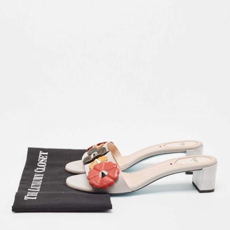 مملوكة مسبقًا Fendi Multicolor Leather Flowerland  Slide Sandals Size 38