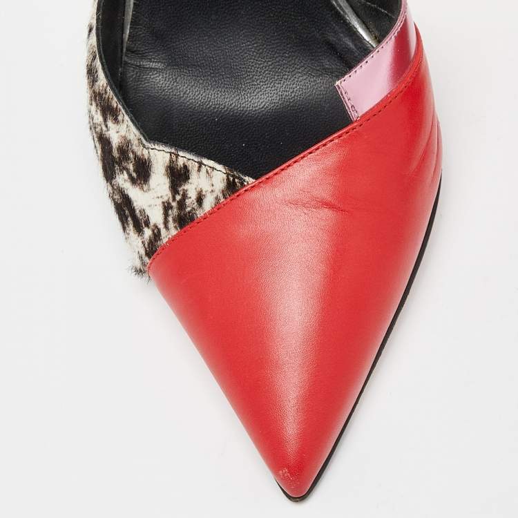 Pre Owned Fendi Multicolor Calfhair, Leather and Patent Trim Pointed Toe Pumps Size 39