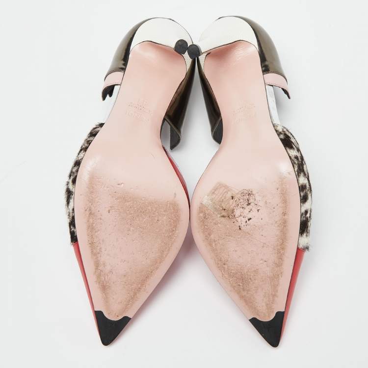 Pre Owned Fendi Multicolor Calfhair, Leather and Patent Trim Pointed Toe Pumps Size 39
