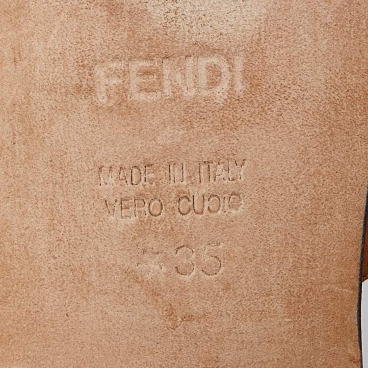 Pre Owned Fendi Brown/Black Leather Buckle Thong Slide Flats Size 35