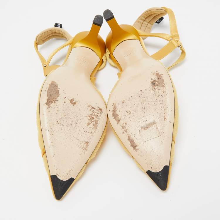 Pre Owned Fendi Yellow Mesh and Satin Colibri Lite Slingback Pumps Size 36