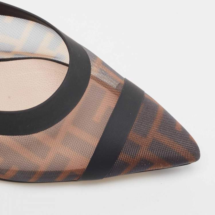 مملوكة مسبقًا Fendi Brown/Black Zucca Mesh and Leather Colibri Mules Size 36.5