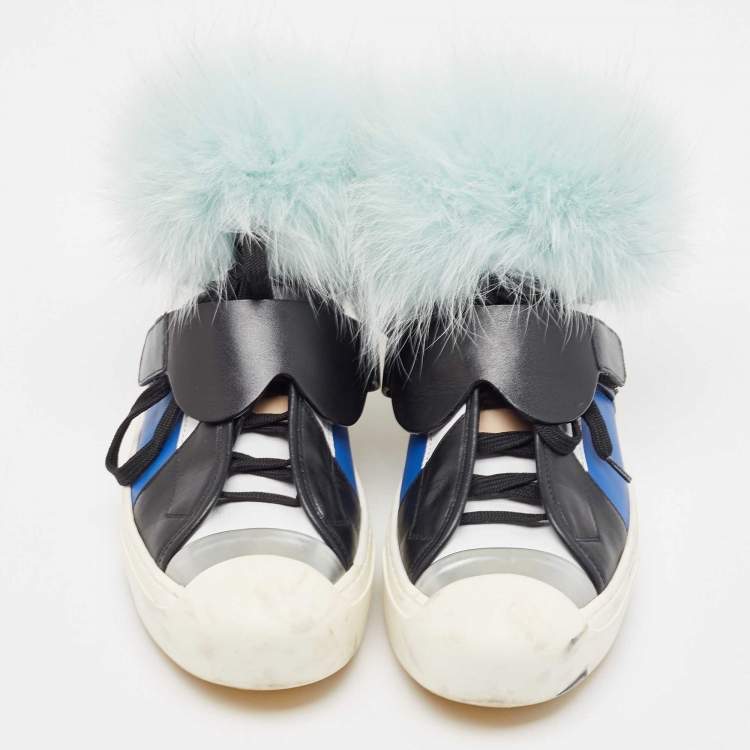 مملوكة مسبقًا Fendi Multicolor Fur And Leather Karlito Hight Top Sneakers Size 38.5
