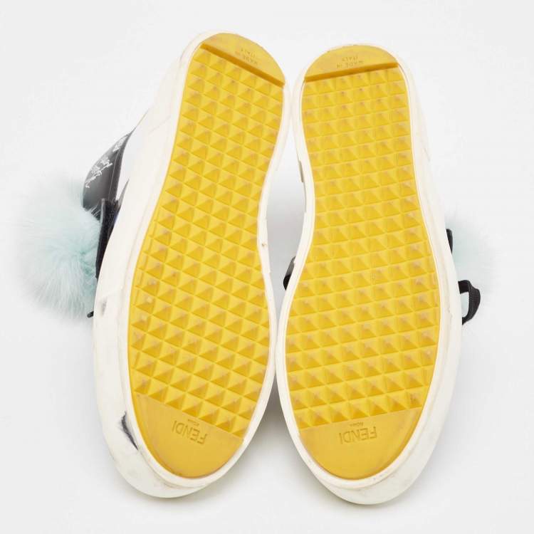 مملوكة مسبقًا Fendi Multicolor Fur And Leather Karlito Hight Top Sneakers Size 38.5