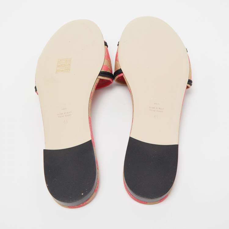 Pre Owned Fendi Pink/Black Zucca Canvas Flat Slides Size 41