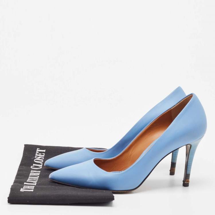 Pre Owned Fendi Royal Blue Leather Pointed Toe Pumps Size 37