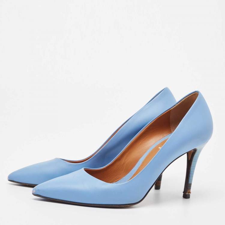 Pre Owned Fendi Royal Blue Leather Pointed Toe Pumps Size 37