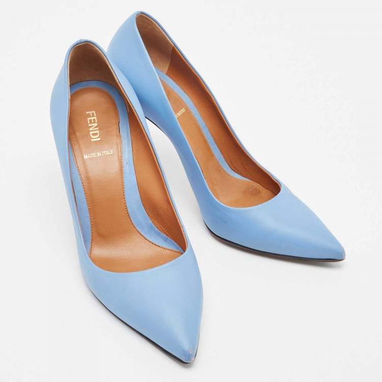 Pre Owned Fendi Royal Blue Leather Pointed Toe Pumps Size 37