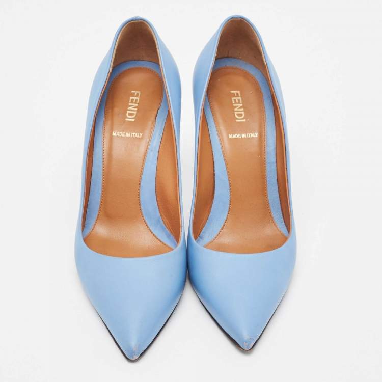 Pre Owned Fendi Royal Blue Leather Pointed Toe Pumps Size 37